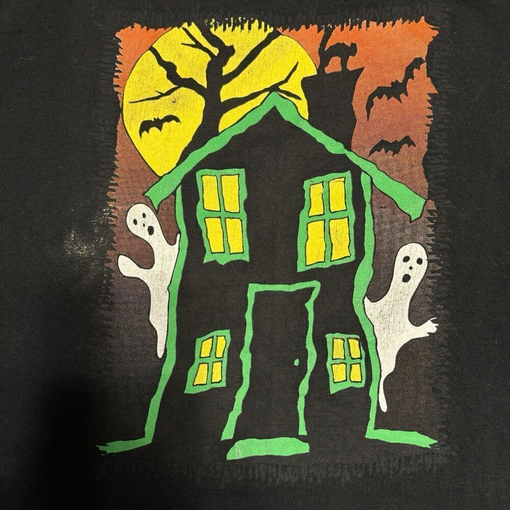 Vintage Y2K 90s Haunted House Ghost Halloween T Shirt Size M Black Single Stitch - Picture 3 of 11